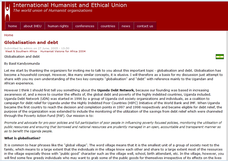 Globalisation and debt | International Humanist and Ethical Union | Recurso educativo 89880